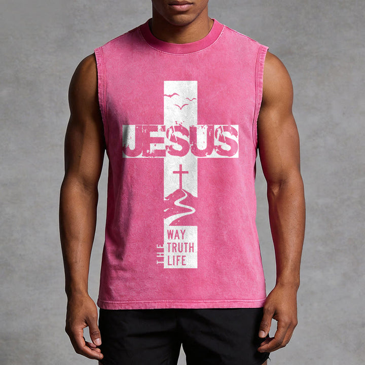 Christianartworkshop Jesus The Way The Truth The Life  Unisex Washed Tank Top - image 13