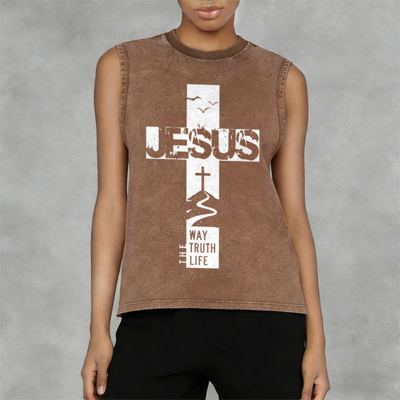 Christianartworkshop Jesus The Way The Truth The Life  Unisex Washed Tank Top - image 2