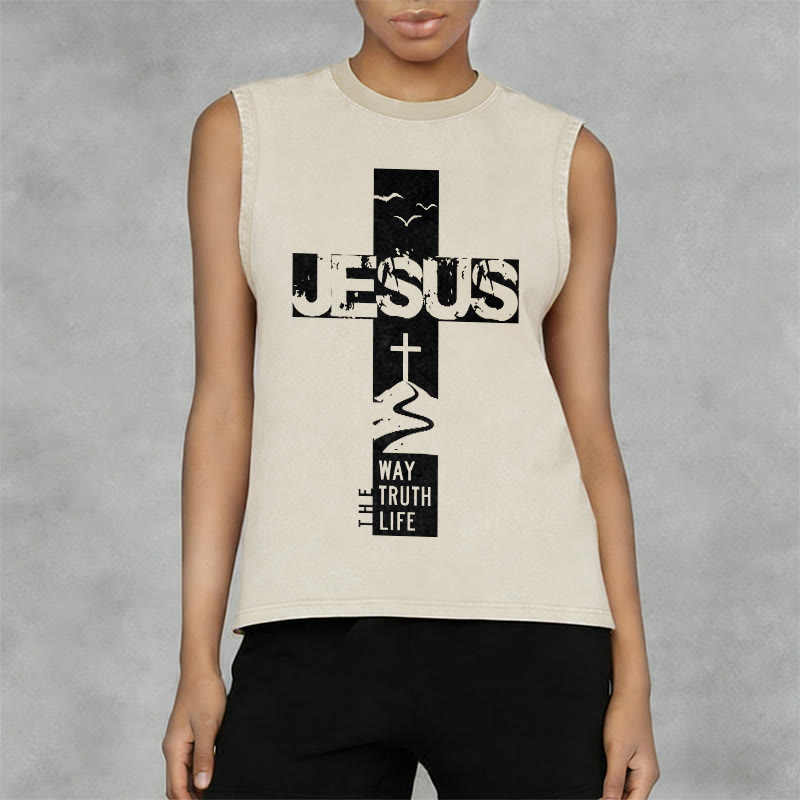 Christianartworkshop Jesus The Way The Truth The Life  Unisex Washed Tank Top - image 8