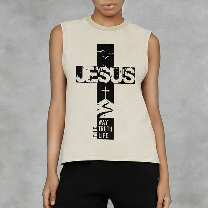 Christianartworkshop Jesus The Way The Truth The Life  Unisex Washed Tank Top - image 8