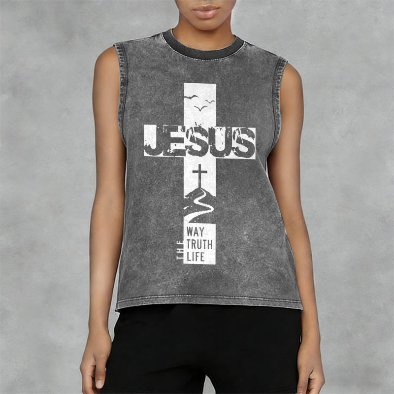 Christianartworkshop Jesus The Way The Truth The Life  Unisex Washed Tank Top - image 5