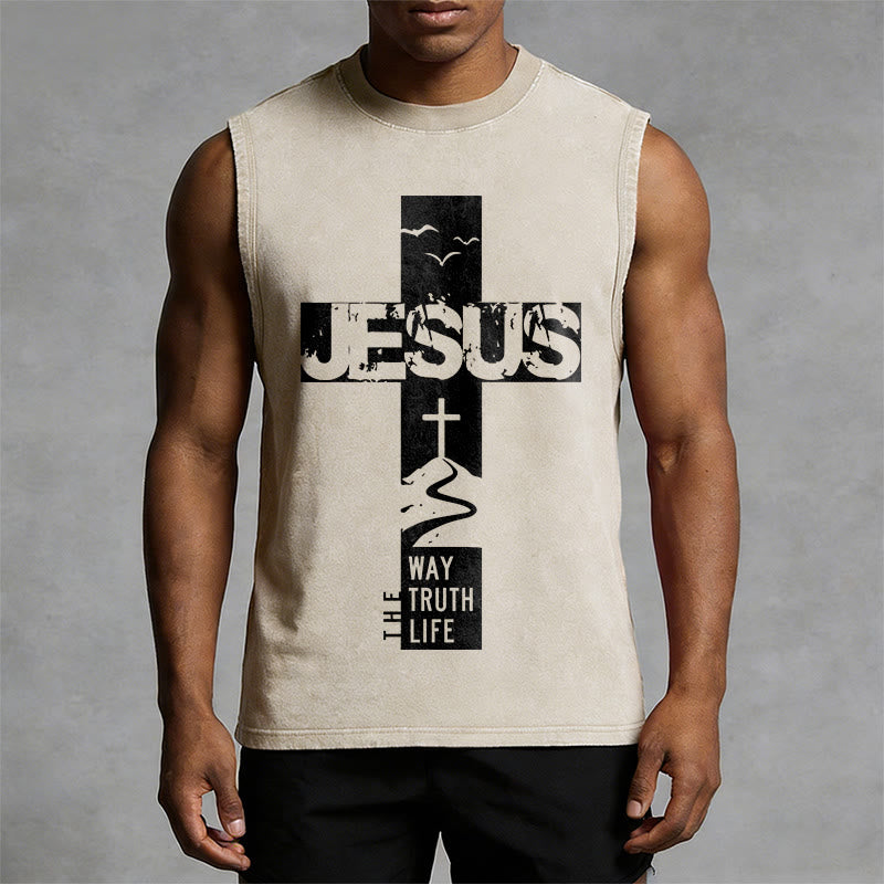 Christianartworkshop Jesus The Way The Truth The Life  Unisex Washed Tank Top - image 7