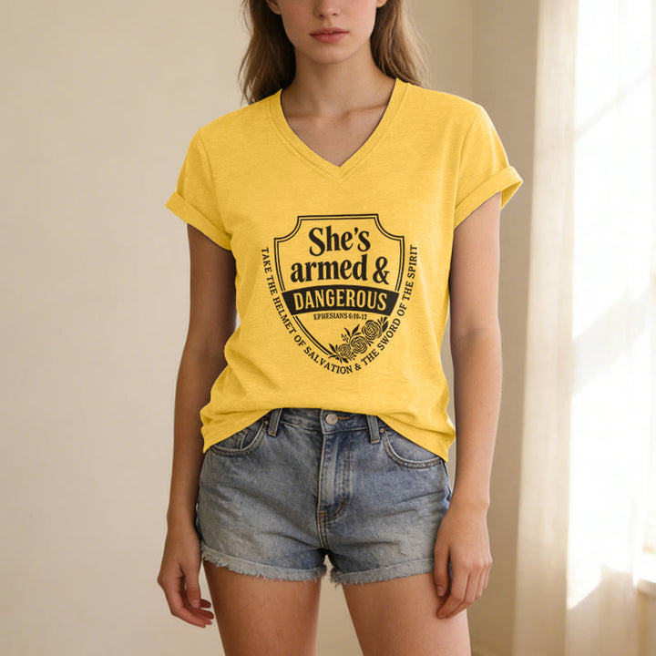Christianartworkshop She's Armed & Dangerous Casual V-neck T-shirt - image 9
