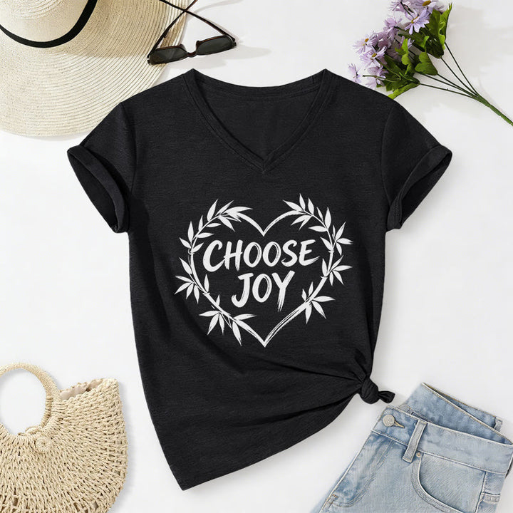 Christianartworkshop CHOOSE JOY Casual V-neck T-shirt - Black - 2XL - image 12