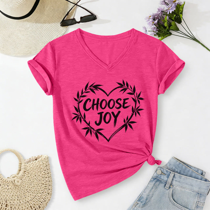 Christianartworkshop CHOOSE JOY Casual V-neck T-shirt - Rose - 2XL - image 24