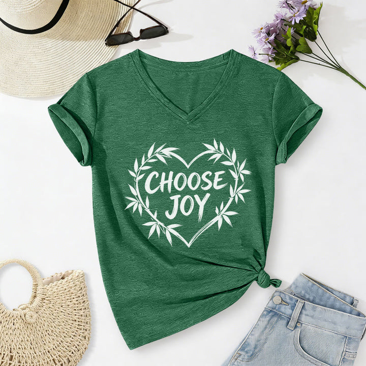 Christianartworkshop CHOOSE JOY Casual V-neck T-shirt - Dark Green - 2XL - image 14