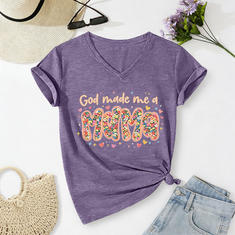 Christianartworkshop God Made Me A Mama Casual V-neck T-shirt - Purple - 2XL - image 16
