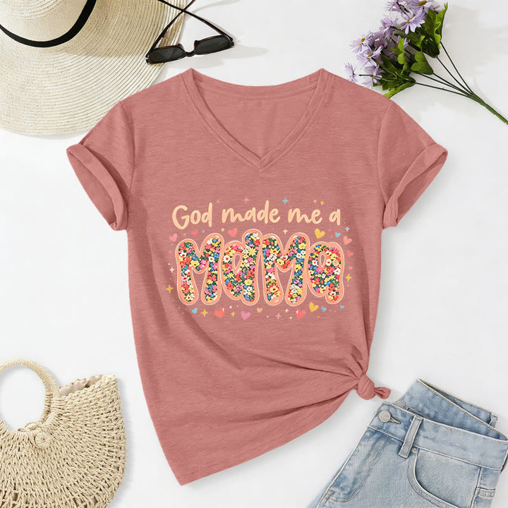 Christianartworkshop God Made Me A Mama Casual V-neck T-shirt - Light Pink - 2XL - image 10