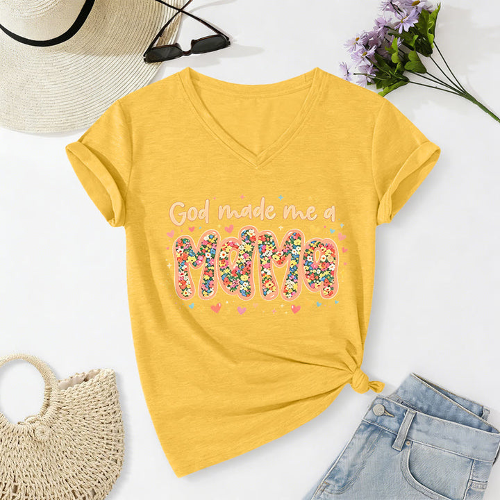 Christianartworkshop God Made Me A Mama Casual V-neck T-shirt - Yellow - 2XL - image 8