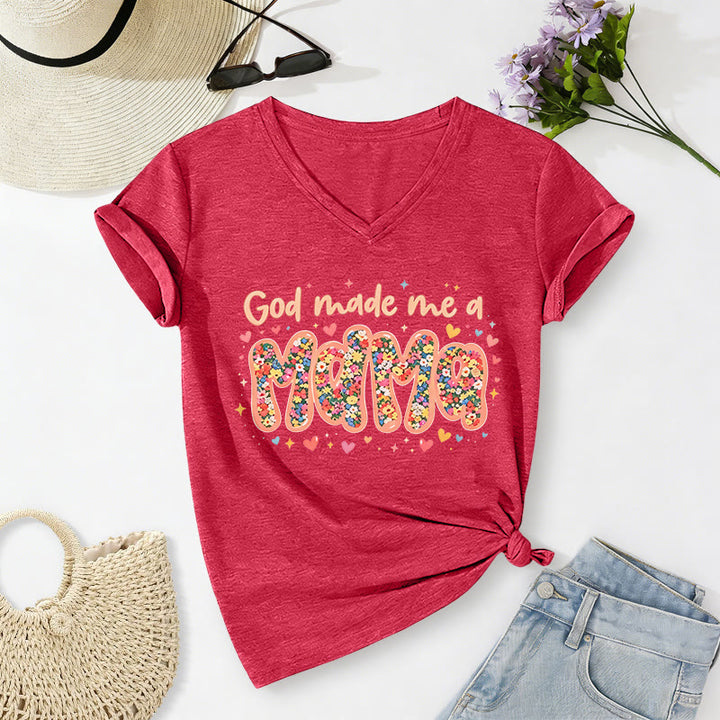 Christianartworkshop God Made Me A Mama Casual V-neck T-shirt - Red - 2XL - image 22