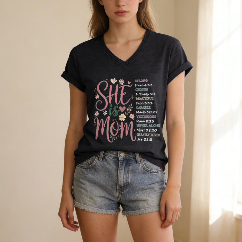Christianartworkshop SHE Is MOM Casual V-neck T-shirt - image 13