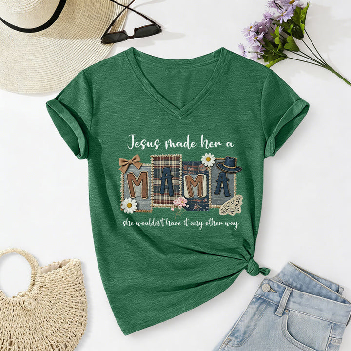 Christianartworkshop  Jesus Made Her A Mama Graphic Casual V-neck T-shirt - Dark Green - 2XL - image 16