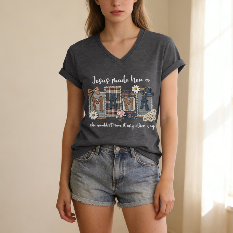 Christianartworkshop  Jesus Made Her A Mama Graphic Casual V-neck T-shirt - image 21