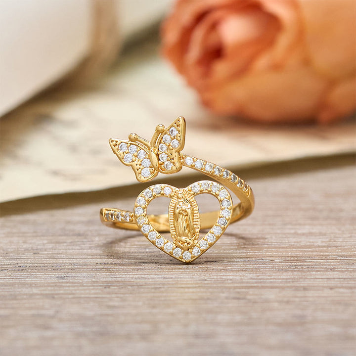 Christianartworkshop Dual Motif Butterfly & Heart Our Lady Ring: Symbol of Sacred Love and Grace - image 2