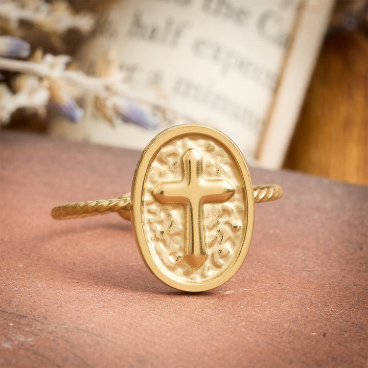 Christianartworkshop Hammered Oval Cross Twisted Band Ring: Rustic Token of Devout Blessing - image 4