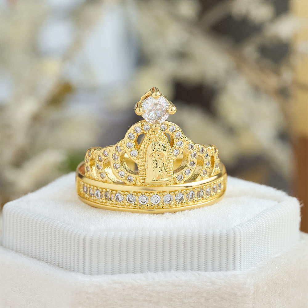 Christianartworkshop Ornate Crown Shaped Our Lady Zircon Ring: Sacred Symbol of Heavenly Grace - image 1