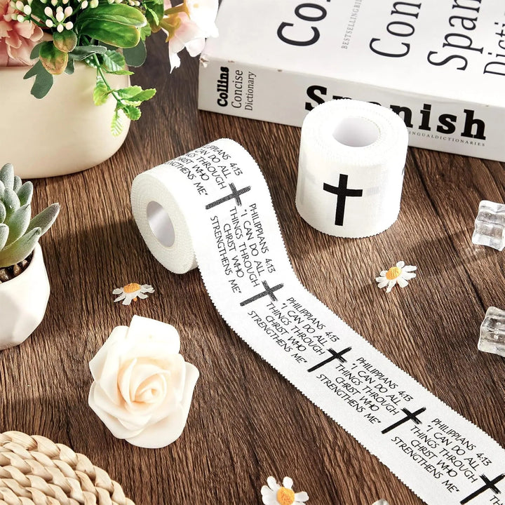Christianartworkshop Proverbs 3:5 & PH 4:13 Bible Verse Athletic Tape: Cross Faith Wrist Support Wrap - Phlippians 4:13 - image 0