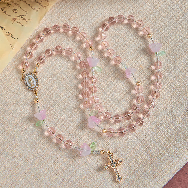 Christianartworkshop Lily of the Valley Devotion Rosary with Our Lady Accents & Pink Beads - image 3
