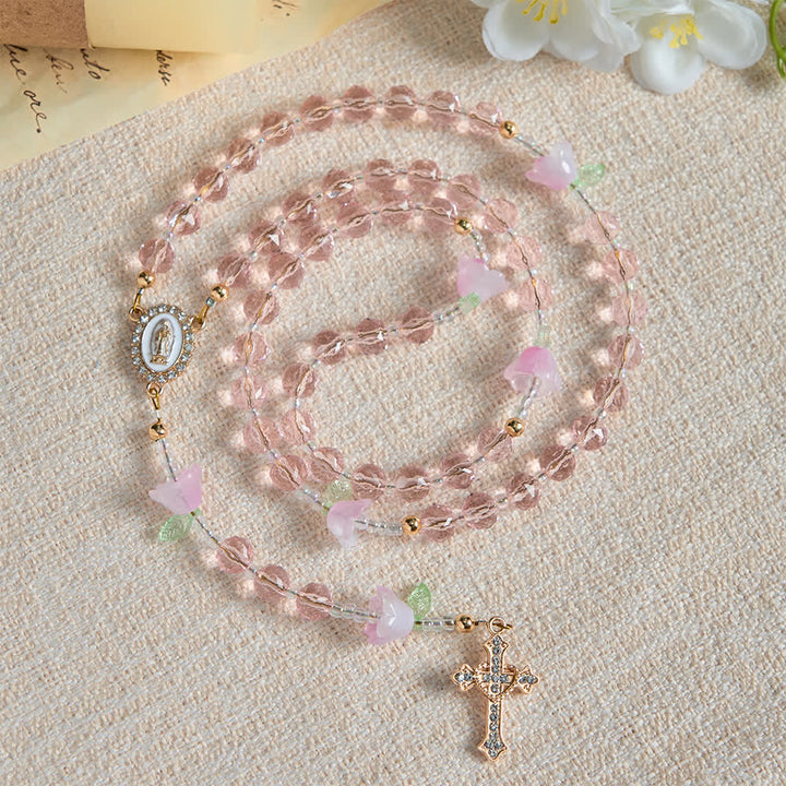 Christianartworkshop Lily of the Valley Devotion Rosary with Our Lady Accents & Pink Beads - image 5