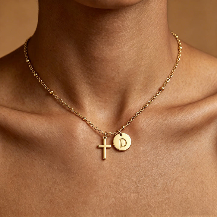Christianartworkshop Initial Letter Disc & Cross Pendant Necklace: Timeless Symbol of Personal Faith - D - image 4