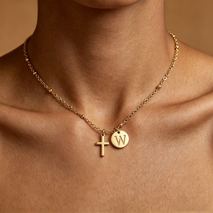 Christianartworkshop Initial Letter Disc & Cross Pendant Necklace: Timeless Symbol of Personal Faith - W - image 23