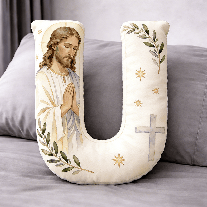 Christianartworkshop Letter Shaped Praying Jesus Cross Pillow: Emblem Of Devout Prayer And Timeless Faith - 24" (60cm) - U - image 20