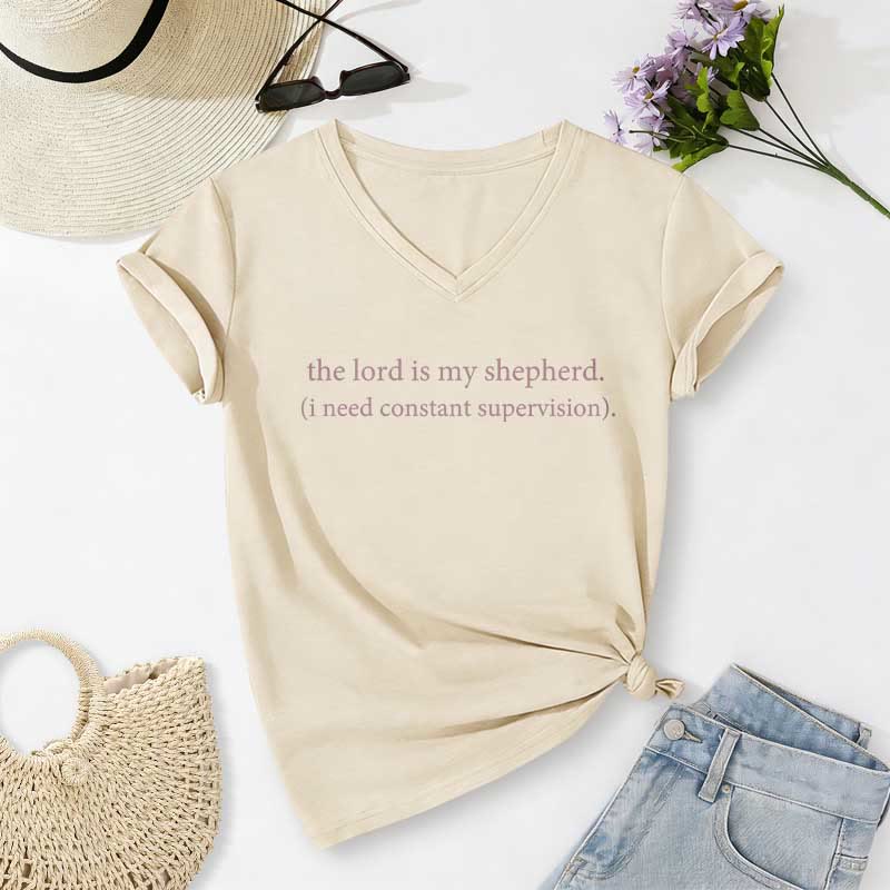 Christianartworkshop The Lord Is My Shepherd I Need Constant Supervision Casual V-neck T-shirt - Beige - 2XL - image 6