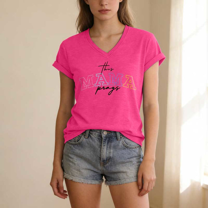 Christianartworkshop This Mama Prays Cross Casual V-neck T-shirt - image 25