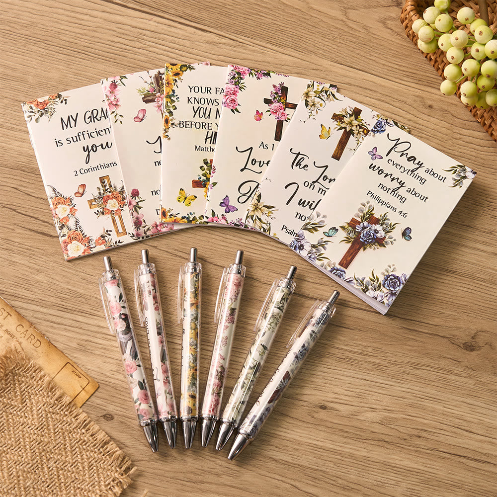 Christianartworkshop Floral Cross Motivational Pens & Bible Verse Notebooks Gift Set - Bible Pen Notebook Set - image 0