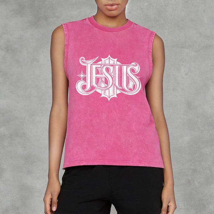 Christianartworkshop JESUS Gothic Letter Unisex Washed Tank Top - image 14