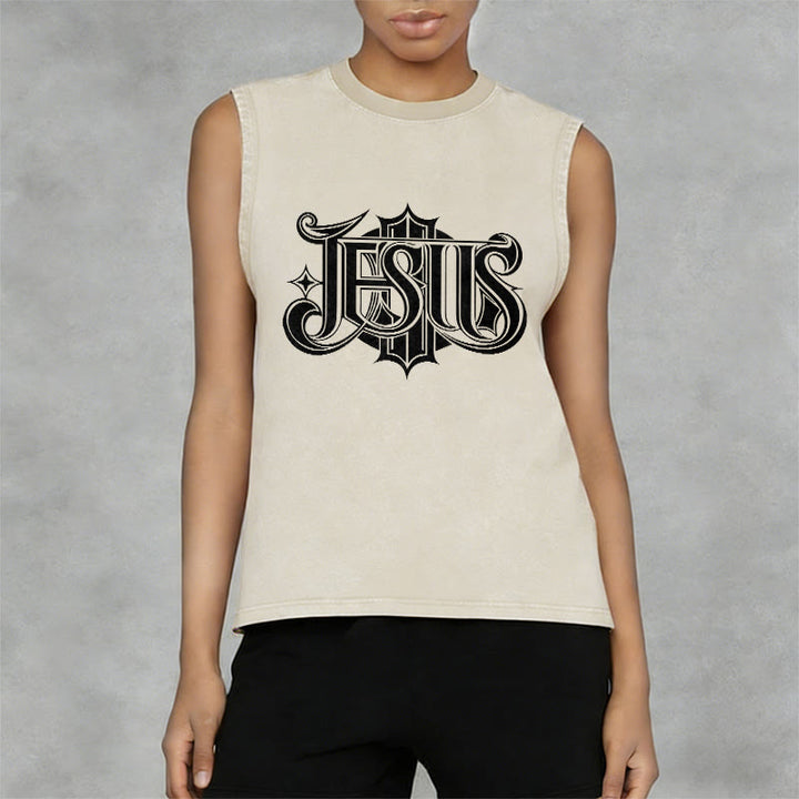 Christianartworkshop JESUS Gothic Letter Unisex Washed Tank Top - image 11