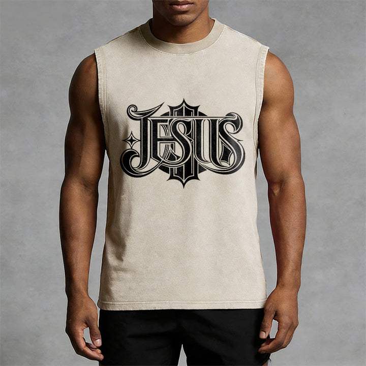 Christianartworkshop JESUS Gothic Letter Unisex Washed Tank Top - image 10