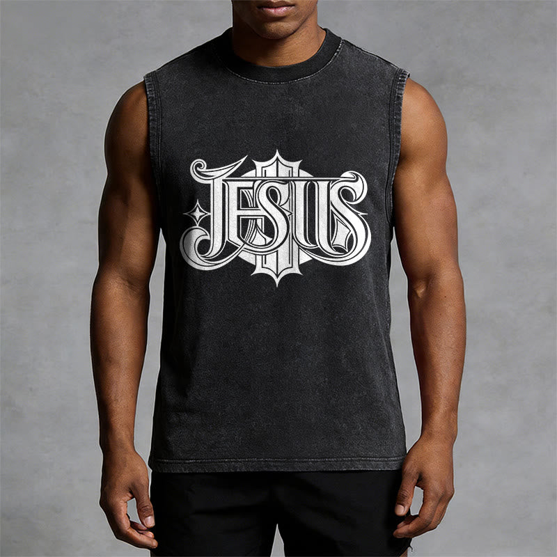 Christianartworkshop JESUS Gothic Letter Unisex Washed Tank Top - image 1