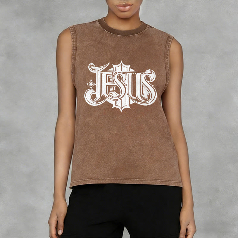 Christianartworkshop JESUS Gothic Letter Unisex Washed Tank Top - image 8