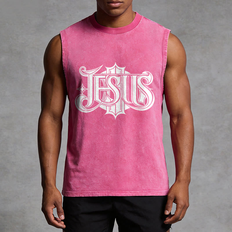 Christianartworkshop JESUS Gothic Letter Unisex Washed Tank Top - image 13