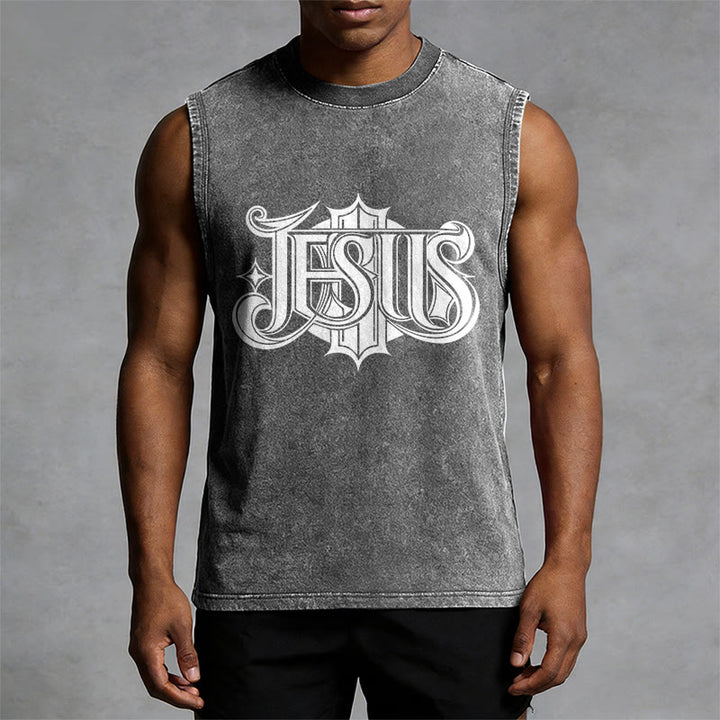 Christianartworkshop JESUS Gothic Letter Unisex Washed Tank Top - image 4