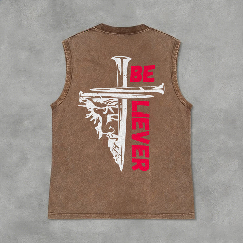 Christianartworkshop Be Believer Nail Cross Unisex Washed Tank Top - Brown - 2XL - image 9