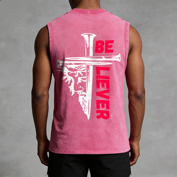 Christianartworkshop Be Believer Nail Cross Unisex Washed Tank Top - image 13