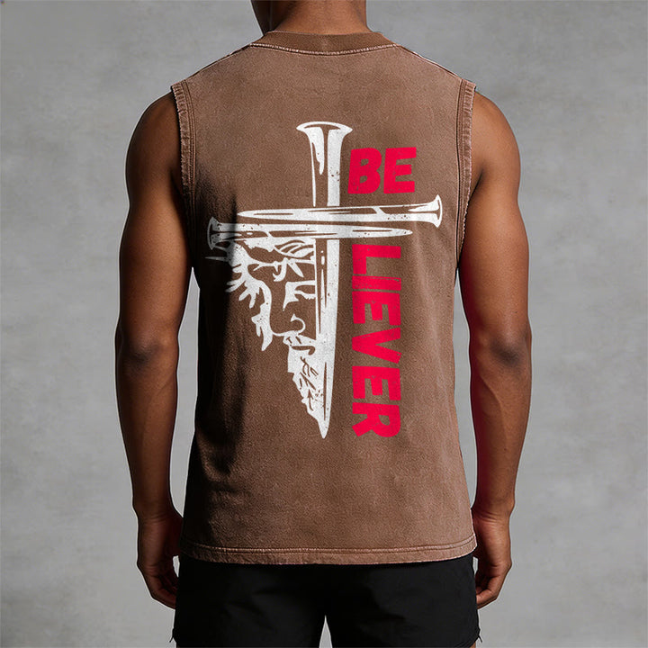 Christianartworkshop Be Believer Nail Cross Unisex Washed Tank Top - image 10
