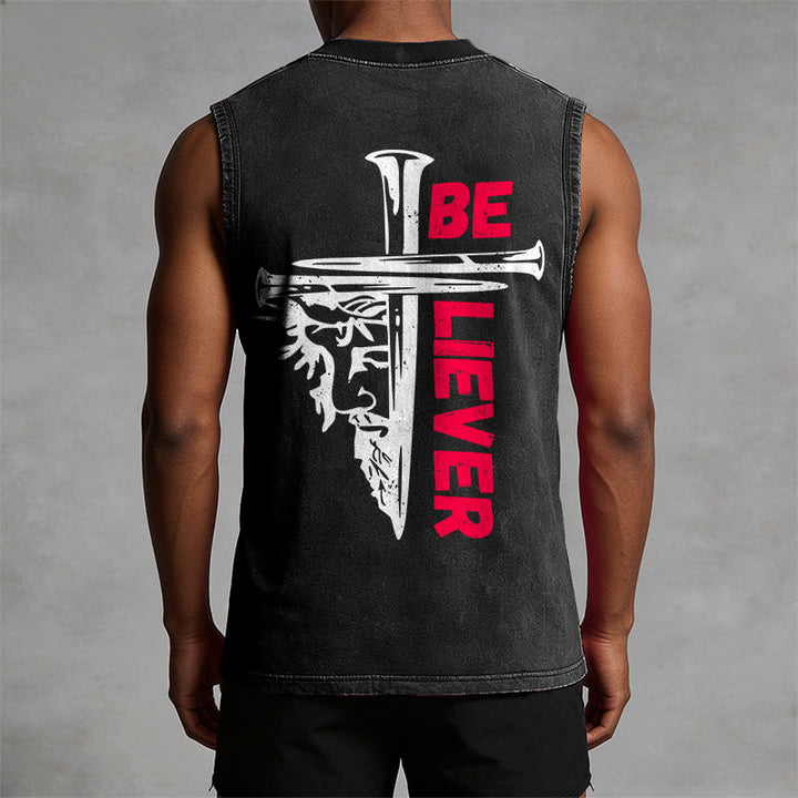 Christianartworkshop Be Believer Nail Cross Unisex Washed Tank Top - image 4