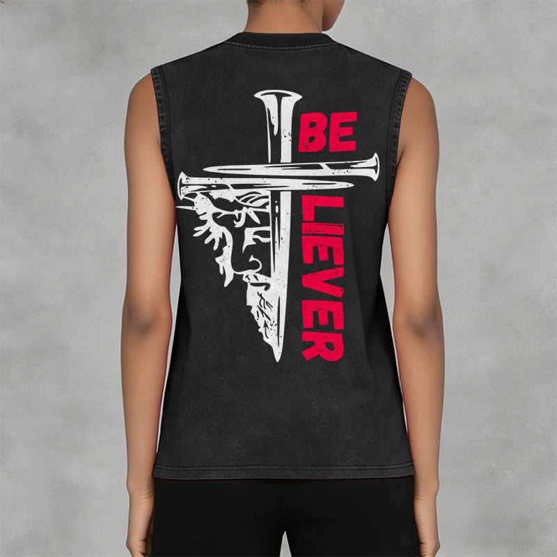 Christianartworkshop Be Believer Nail Cross Unisex Washed Tank Top - image 5