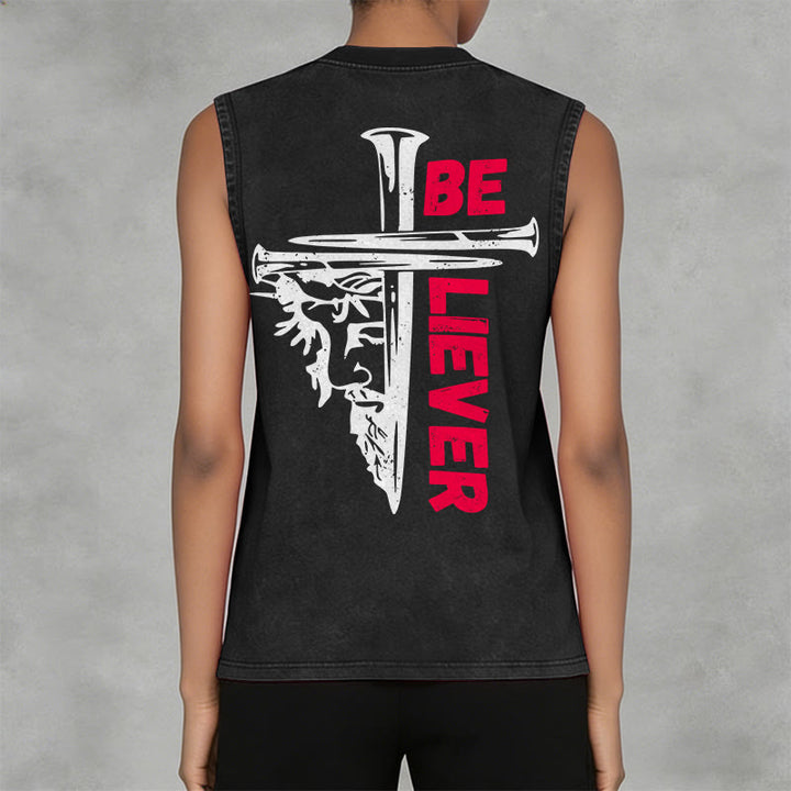 Christianartworkshop Be Believer Nail Cross Unisex Washed Tank Top - image 5