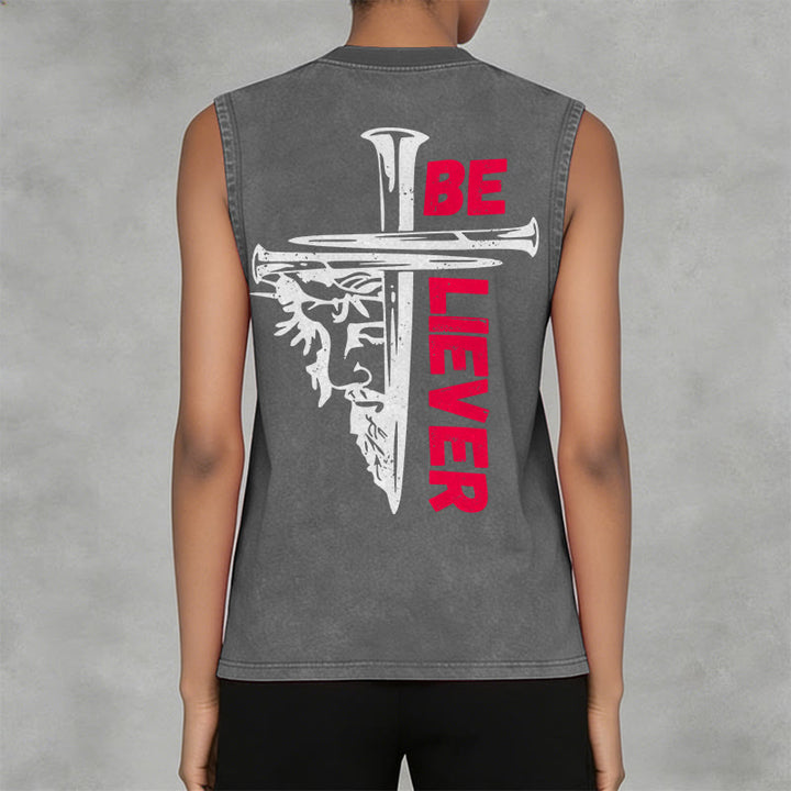 Christianartworkshop Be Believer Nail Cross Unisex Washed Tank Top - image 8