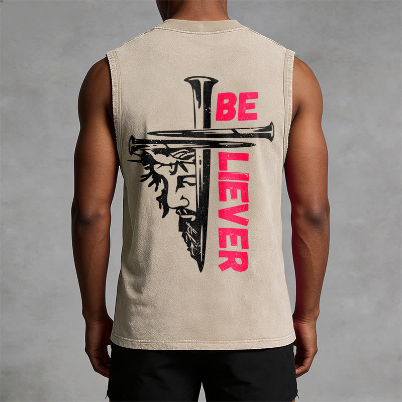 Christianartworkshop Be Believer Nail Cross Unisex Washed Tank Top - image 1