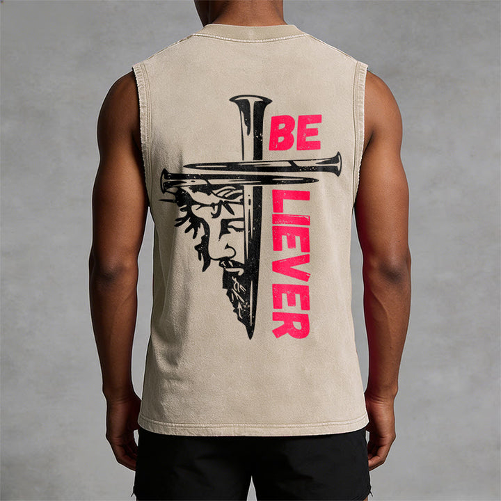 Christianartworkshop Be Believer Nail Cross Unisex Washed Tank Top - image 1