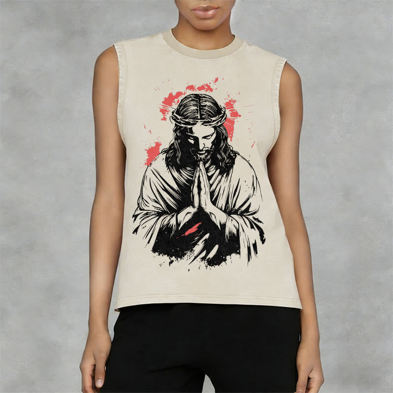 Christianartworkshop Crown Of Thorns Jesus Graphic Washed Tank Top - image 2
