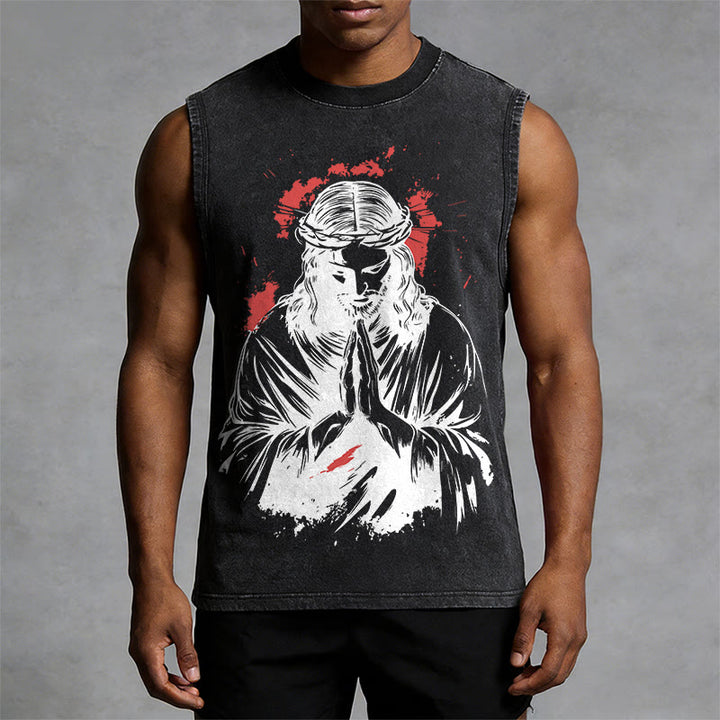 Christianartworkshop Crown Of Thorns Jesus Graphic Washed Tank Top - image 4