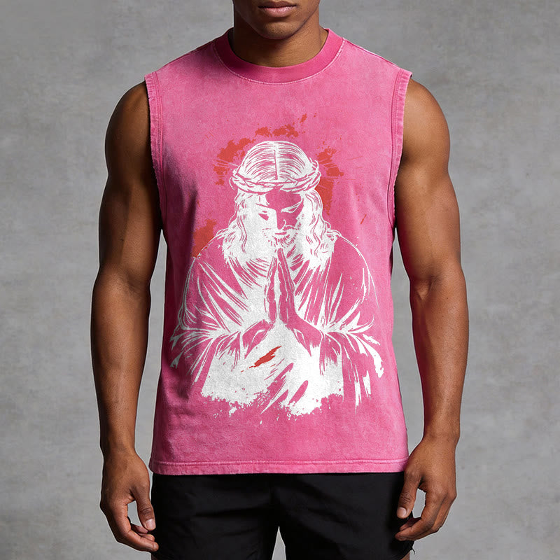 Christianartworkshop Crown Of Thorns Jesus Graphic Washed Tank Top - image 13