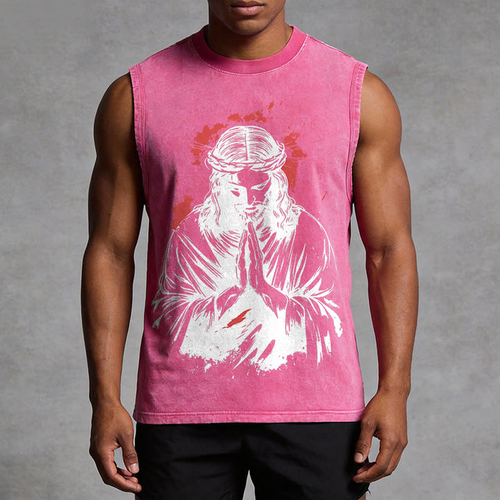 Christianartworkshop Crown Of Thorns Jesus Graphic Washed Tank Top - image 13