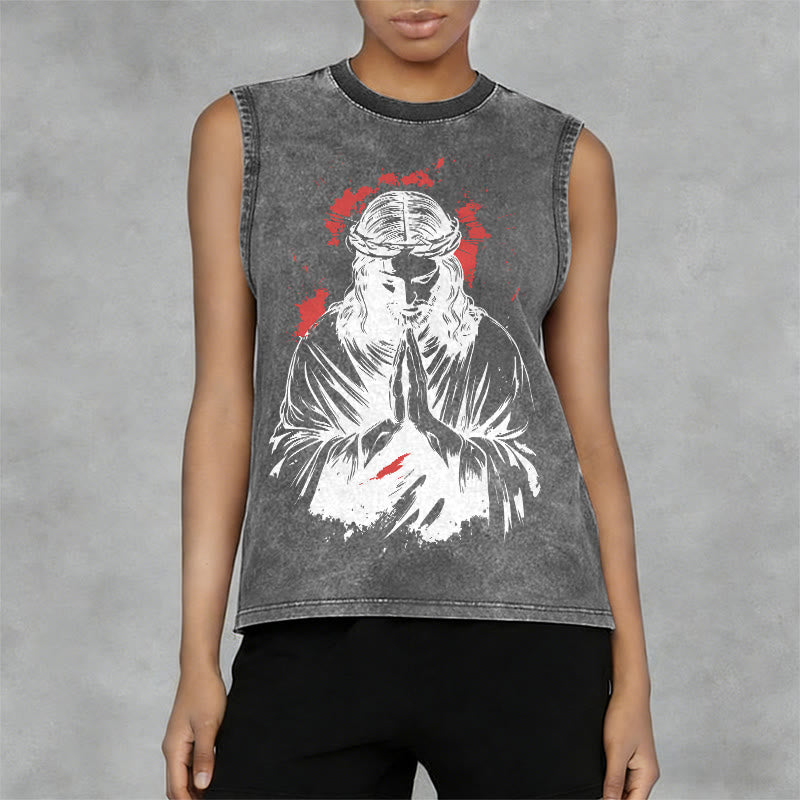 Christianartworkshop Crown Of Thorns Jesus Graphic Washed Tank Top - image 8
